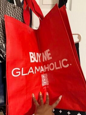 Glamaholic Red Tote Bag with BUY ME Graphic